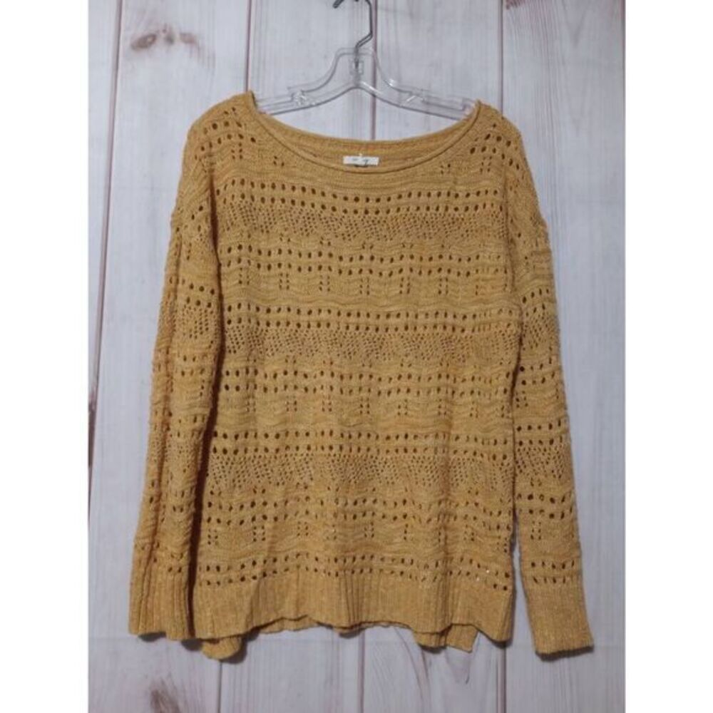 Maurices Womens Mustard Yellow Open Knit Pointelle Sweater Long Sleeve Medium
